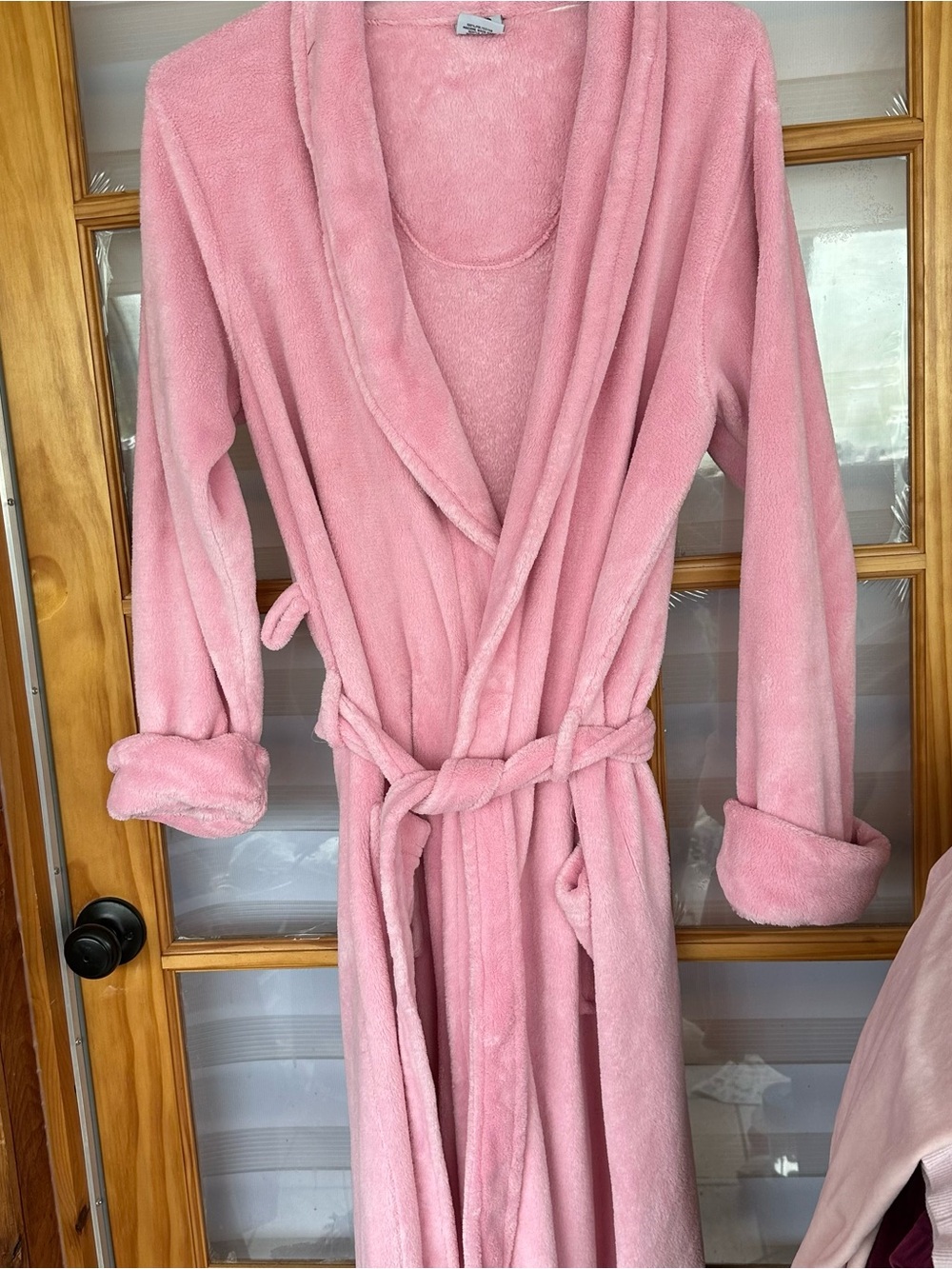 Women's Plush Shawl Collar Robe in Pink - Cozy Tie-Waist Lounge Robe